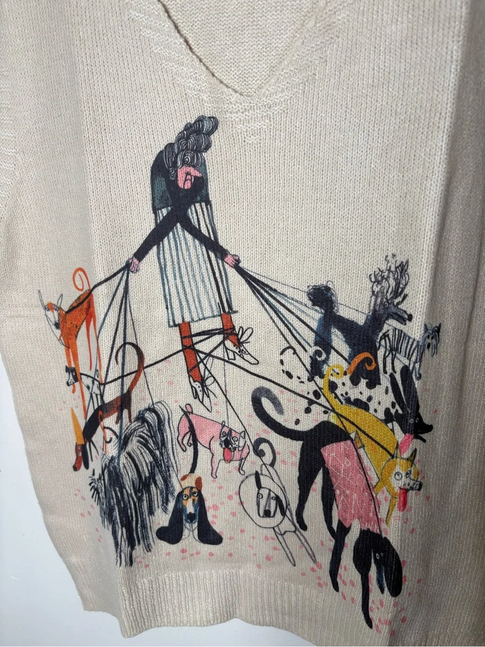 {NEW} Cream V-Neck Sweater Vest with Dog Print M - Picture 4 of 7